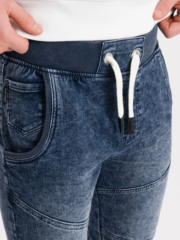 Spodnie męskie marmurkowe JOGGERY z przeszyciami - niebieskie V1 OM-PADJ-0108