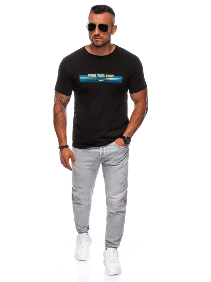 T-shirt męski z nadrukiem 1846S - czarny