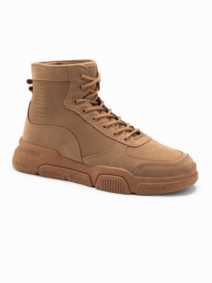 Męskie buty sneakersy za kostkę z rzeźbioną podeszwą – piaskowe V3 OM-FOBO-0122