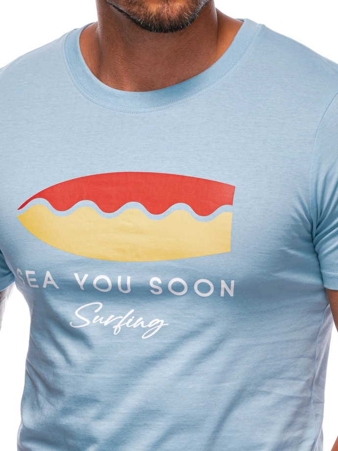 T-shirt męski z nadrukiem 2003S - niebieski