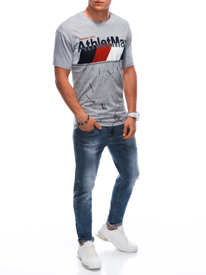 T-shirt męski z nadrukiem 1887S - szary