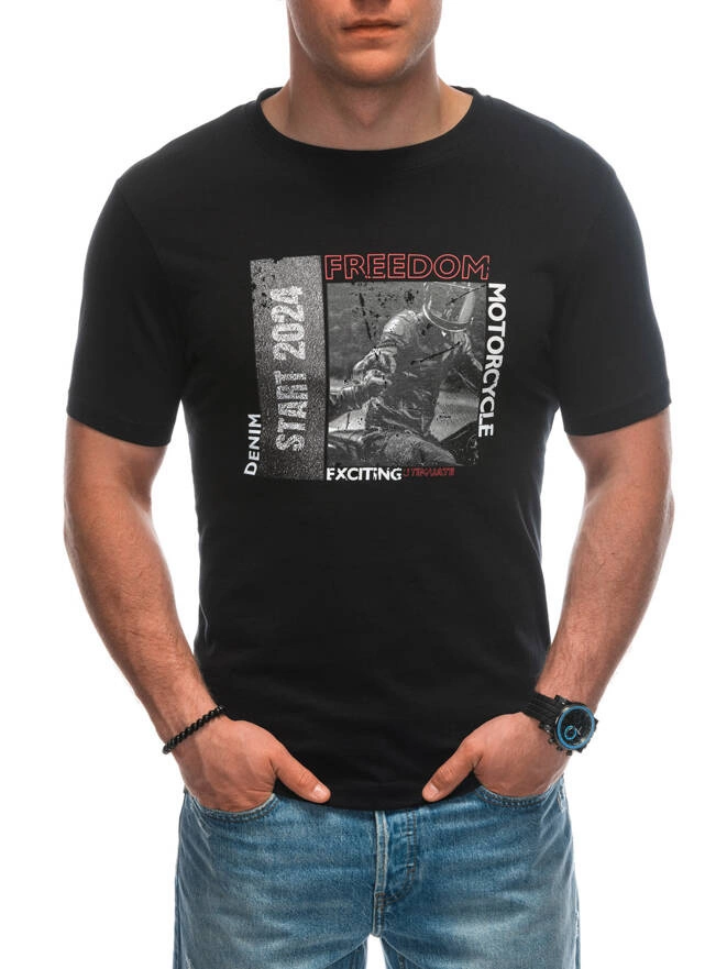 T-shirt męski z nadrukiem 1952S - czarny