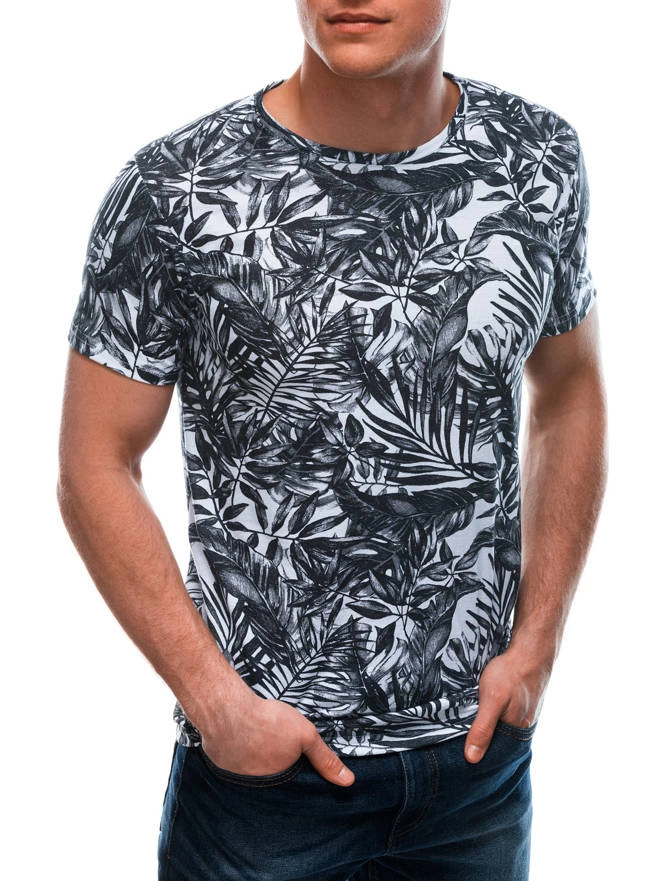 T-shirt męski z nadrukiem 1668S - biały/czarny