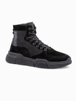 Męskie buty sneakersy za kostkę z rzeźbioną podeszwą – czarne V1 OM-FOBO-0122