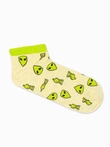 Skarpety męskie krótkie ze wzorem ufoludków - limonkowe V18 177U