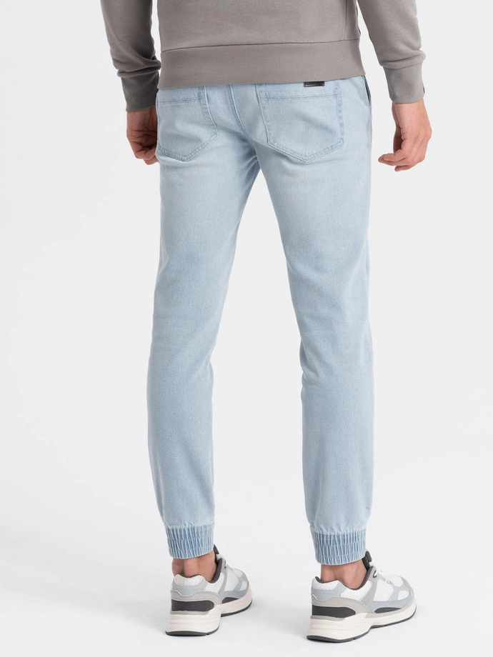 Męskie spodnie jeansowe JOGGERY z przetarciami - jasnoniebieskie V1 OM-PADJ-0150