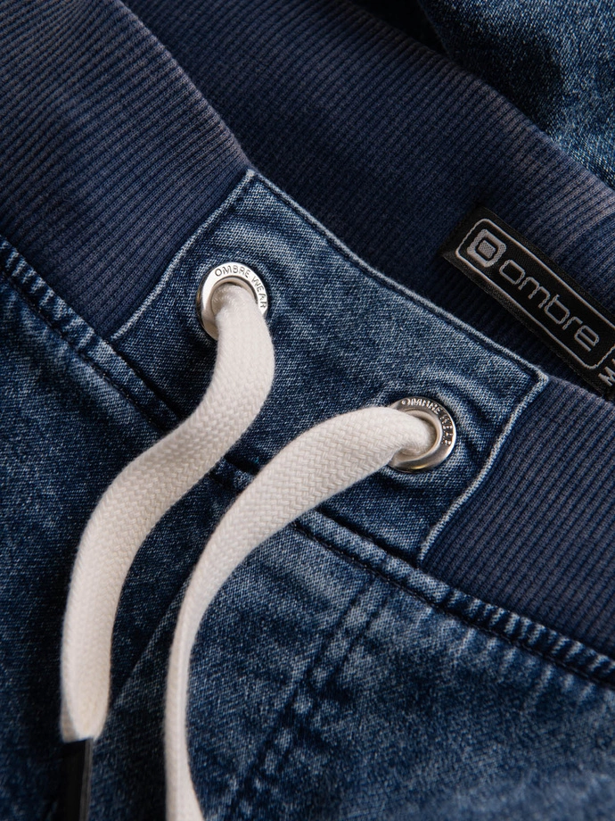 Spodnie męskie marmurkowe JOGGERY z przeszyciami - niebieskie V1 OM-PADJ-0108