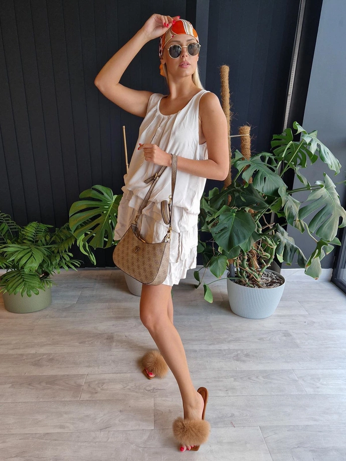 Sukienka bombka z falbankami - DLR111 beżowa