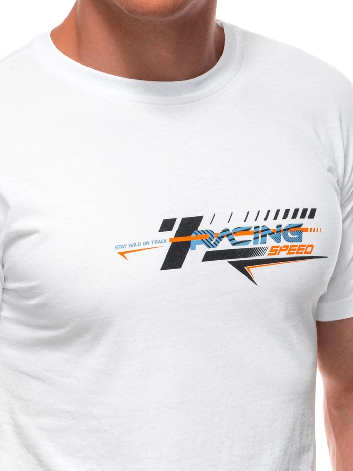 T-shirt męski z nadrukiem S2031 - biała