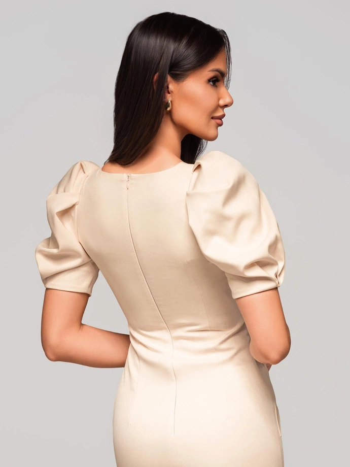 Sukienka damska mini z okrągłym dekoltem lekka elegancka KAREN DLR187 - kremowa