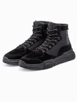 Męskie buty sneakersy za kostkę z rzeźbioną podeszwą – czarne V1 OM-FOBO-0122