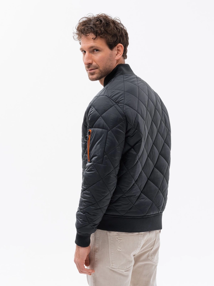 Kurtka męska ocieplana bomberka z naszywkami 357C - czarna V4