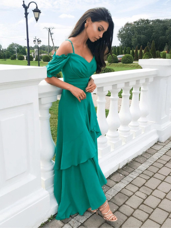 Sukienka maxi CARLA DLR146 - turkusowa