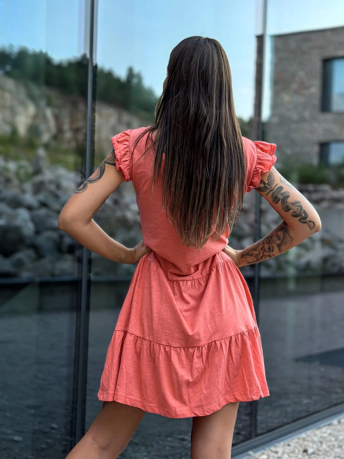 Sukienka z falbankami na ramionach - DLR117 pomarańczowa