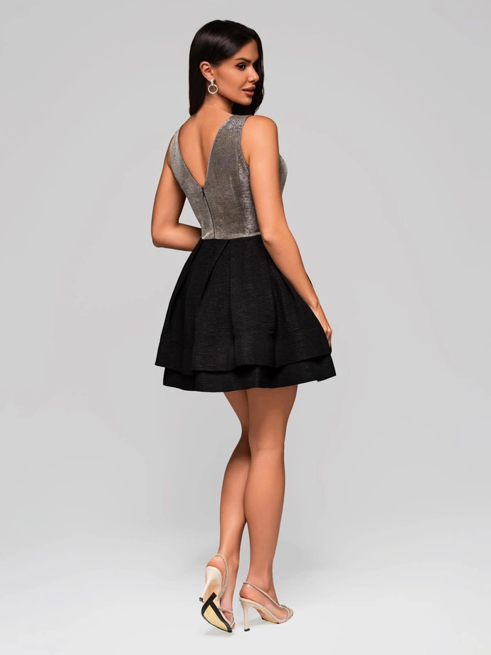 Sukienka damska mini rozkloszowana z szerokimi ramiączkami elegancka DLR191 - czarna