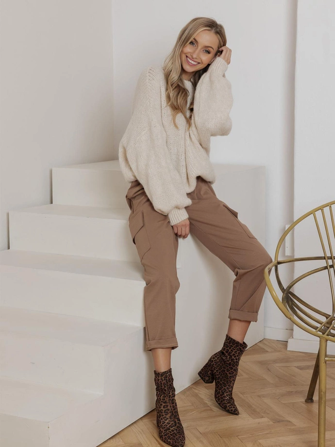 Sweter damski pudełkowy ELR025 - ecru