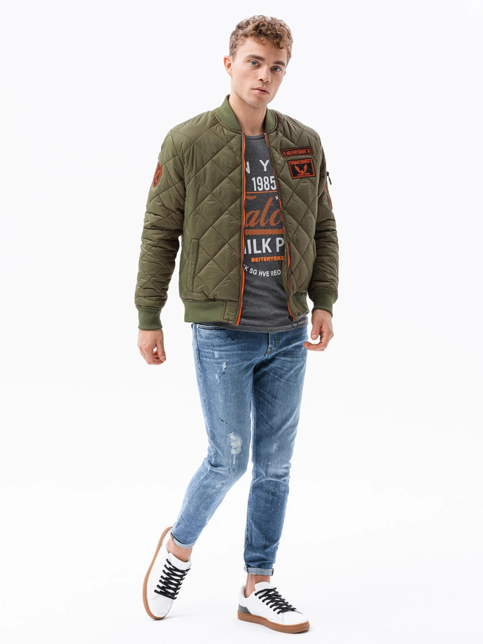 Kurtka męska jesienna bomberka 357C - oliwkowa