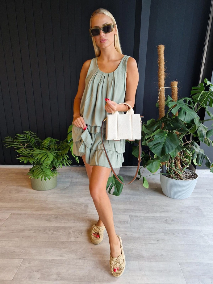 Sukienka bombka z falbankami - DLR111 khaki