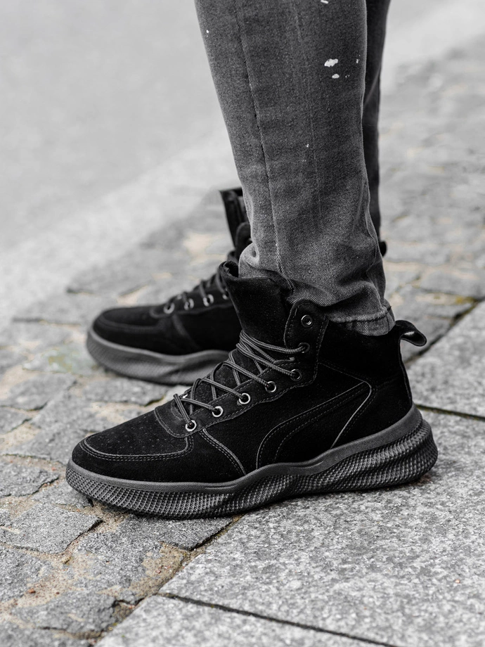 Buty męskie sneakersy wysokie - czarne V3 T380