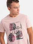 T-shirt męski z nadrukiem - jasnoróżowy V2 OM-TSPT-0131 (PALE ROSE)