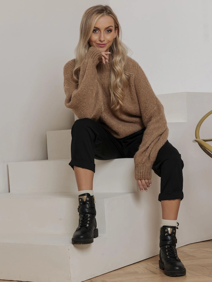 Sweter damski pudełkowy ELR025 - camel