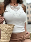 Top z prążka z koronką w dekolcie SLR089- ecru