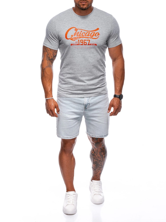 T-shirt męski z nadrukiem 2008S - szary