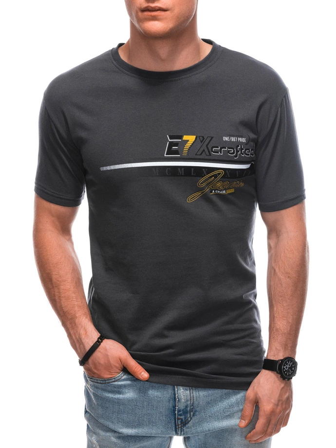 T-shirt męski z nadrukiem 1838S - grafitowy