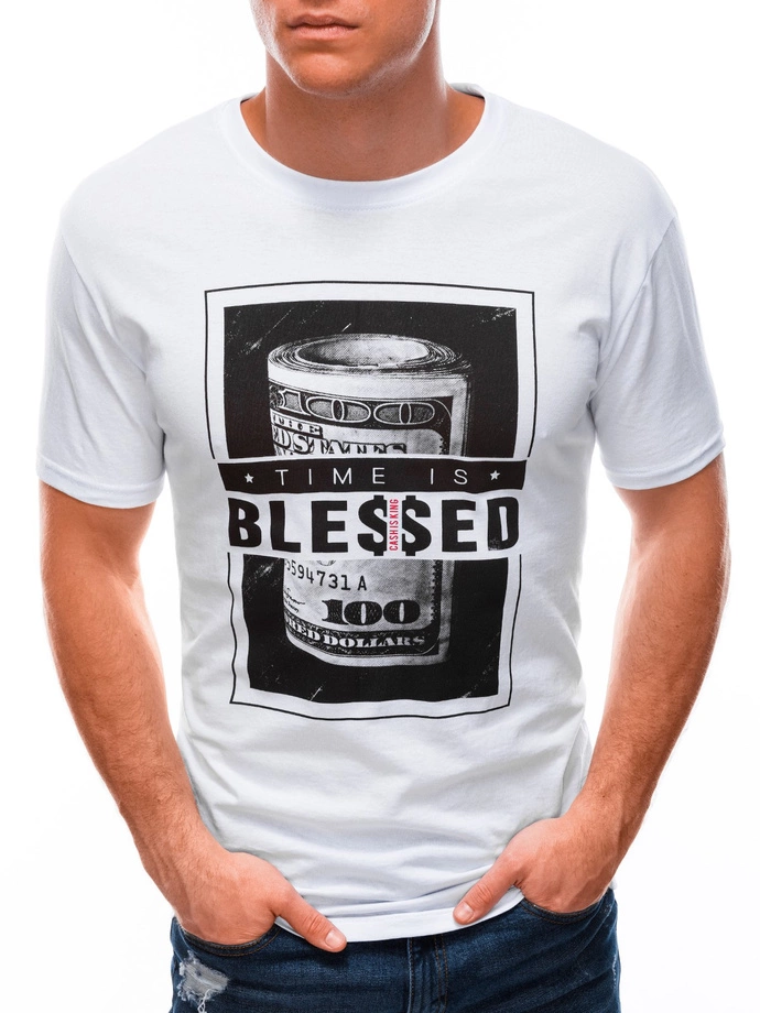 T-shirt męski z nadrukiem 1601S - biały