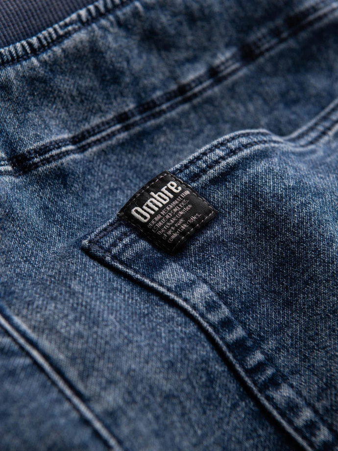 Spodnie męskie marmurkowe JOGGERY z przeszyciami - niebieskie V1 OM-PADJ-0108