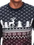 Męski świąteczny zimowy sweter z reniferem – granatowo-biały V1 EM-SWOS-0102