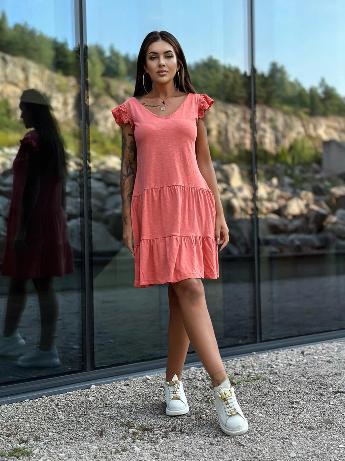 Sukienka z falbankami na ramionach - DLR117 pomarańczowa