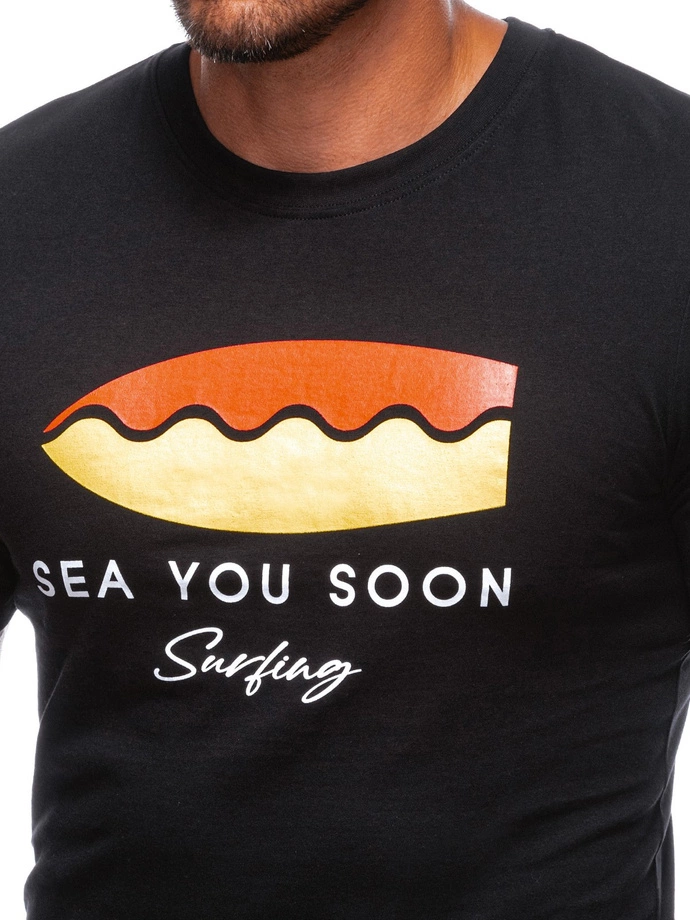 T-shirt męski z nadrukiem 2003S - czarny