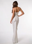 Sukienka damska maxi na wąskich ramiączkach z prostym dekoltem KYLIE DLR199 - ecru