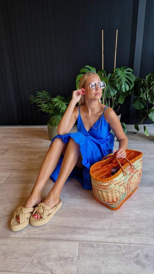 Sukienka z popeliny midi na ramiączkach - DLR116 niebieska