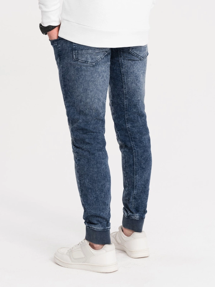 Spodnie męskie marmurkowe JOGGERY z przeszyciami - niebieskie V1 OM-PADJ-0108