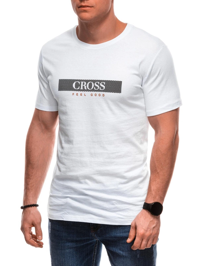 T-shirt męski z nadrukiem S2039 - biały