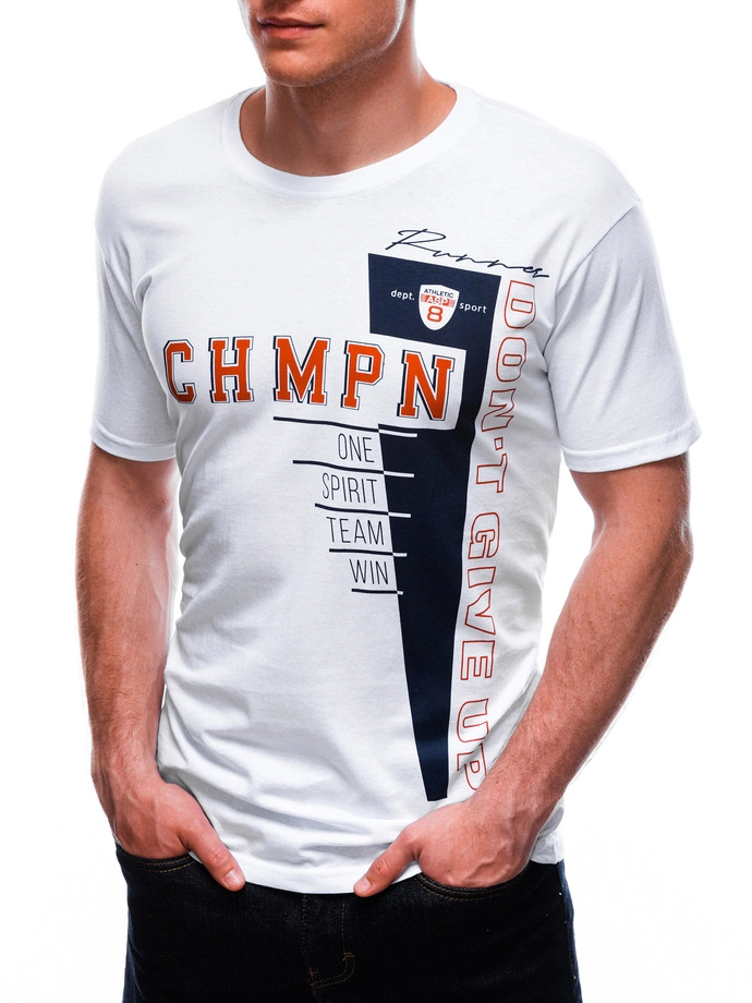 T-shirt męski z nadrukiem 1710S - biały