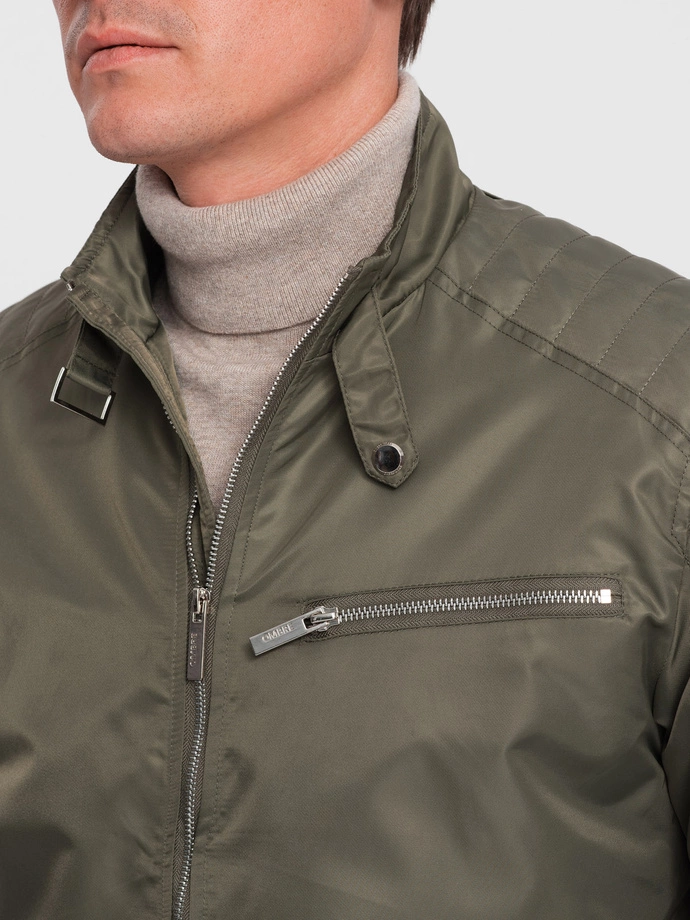 Kurtka męska biker 605C - khaki V1