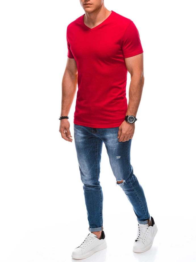 T-shirt męski basic V-neck EM-TSBS-0101 - czerwony V6