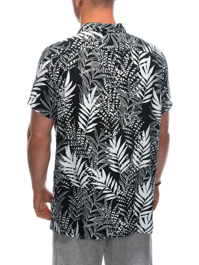 Wiskozowa wzorzysta męska koszula z krótkim rękawem OM-SHPS-0113 - czarna/biała V2