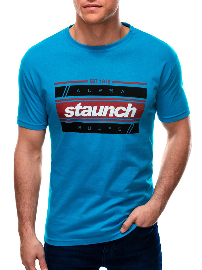 T-shirt męski z nadrukiem 1567S - błękitny