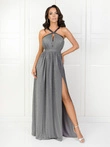 Sukienka damska maxi na wąskich ramiączkach z zabudowanym dekoltem INGI DLR201 - szara