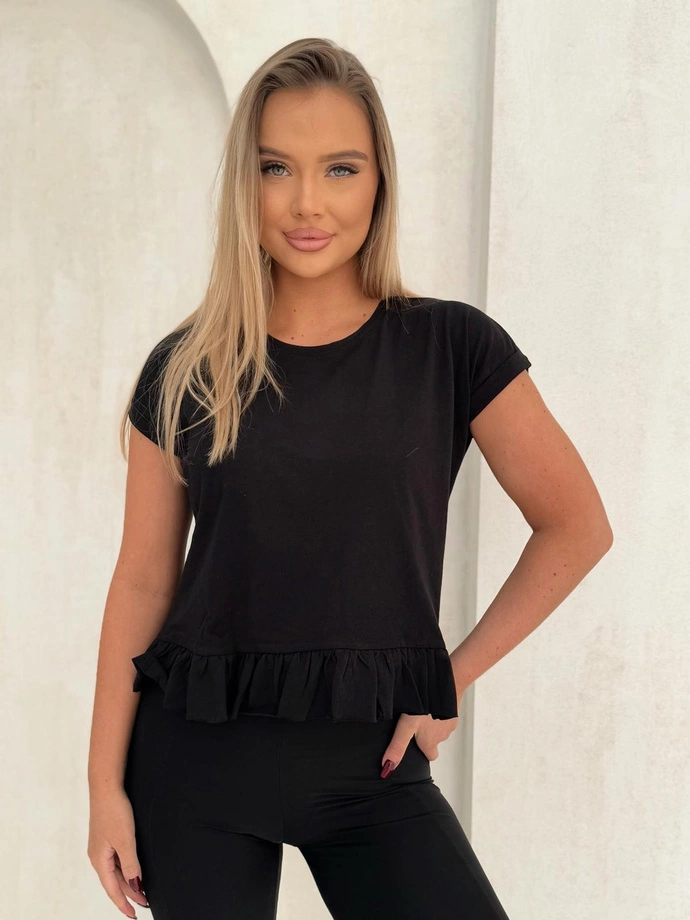 T-shirt z falbanką SLR096- czarny