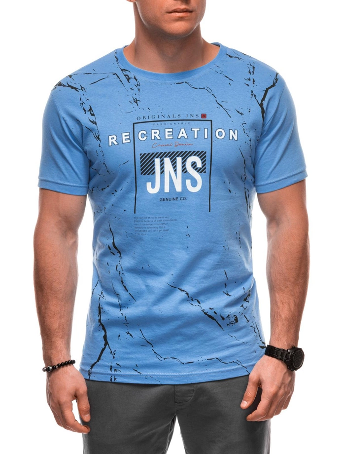 T-shirt męski z nadrukiem S2037- błękitny