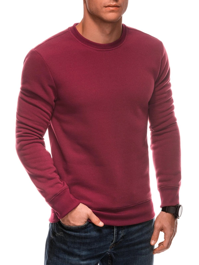 Jednolita dresowa bluza męska round neck BASIC – bordowa V8 EM-SSBN-0100