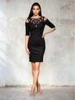 Sukienka damska mini z ozdobnym dekoltem i odkrytymi ramionami DLR172 - czarna