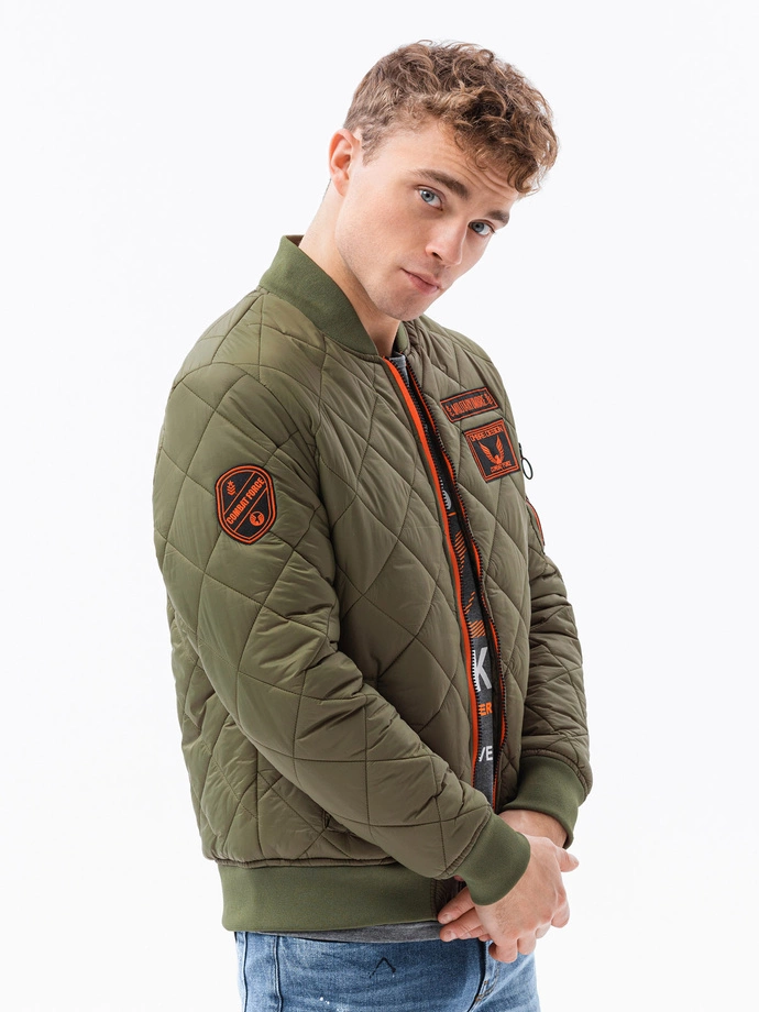 Kurtka męska jesienna bomberka 357C - oliwkowa