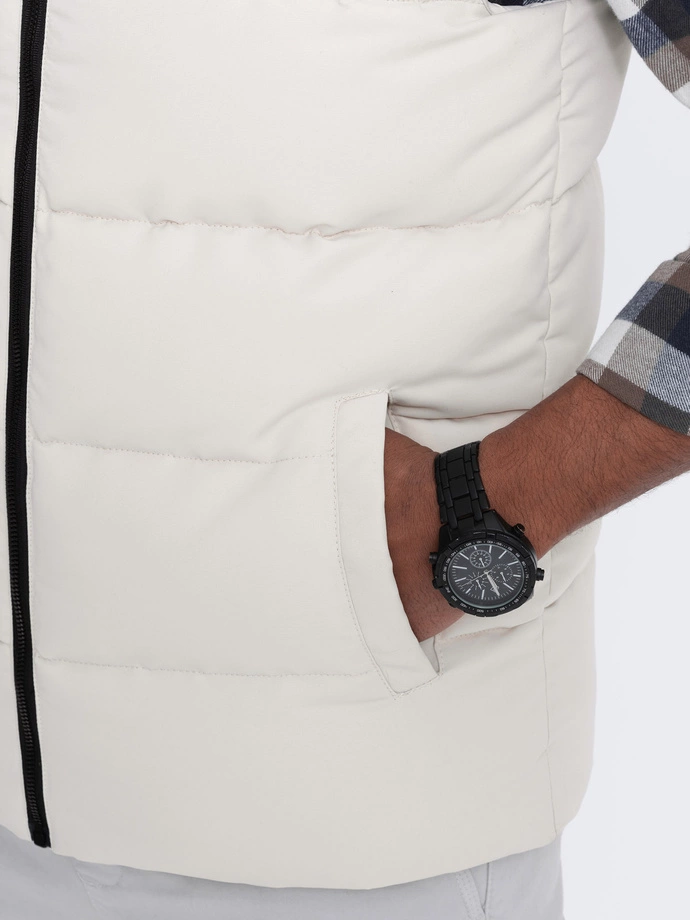 Męski pikowany bezrękawnik w kontrastowych kolorach - kremowy V1 OM-JAVJ-0161