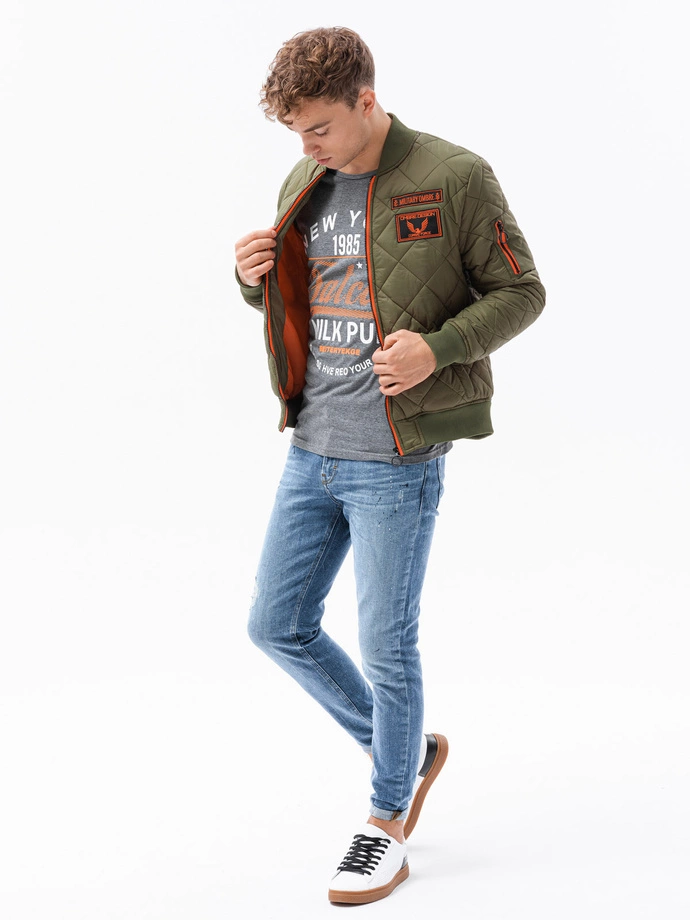 Kurtka męska jesienna bomberka 357C - oliwkowa